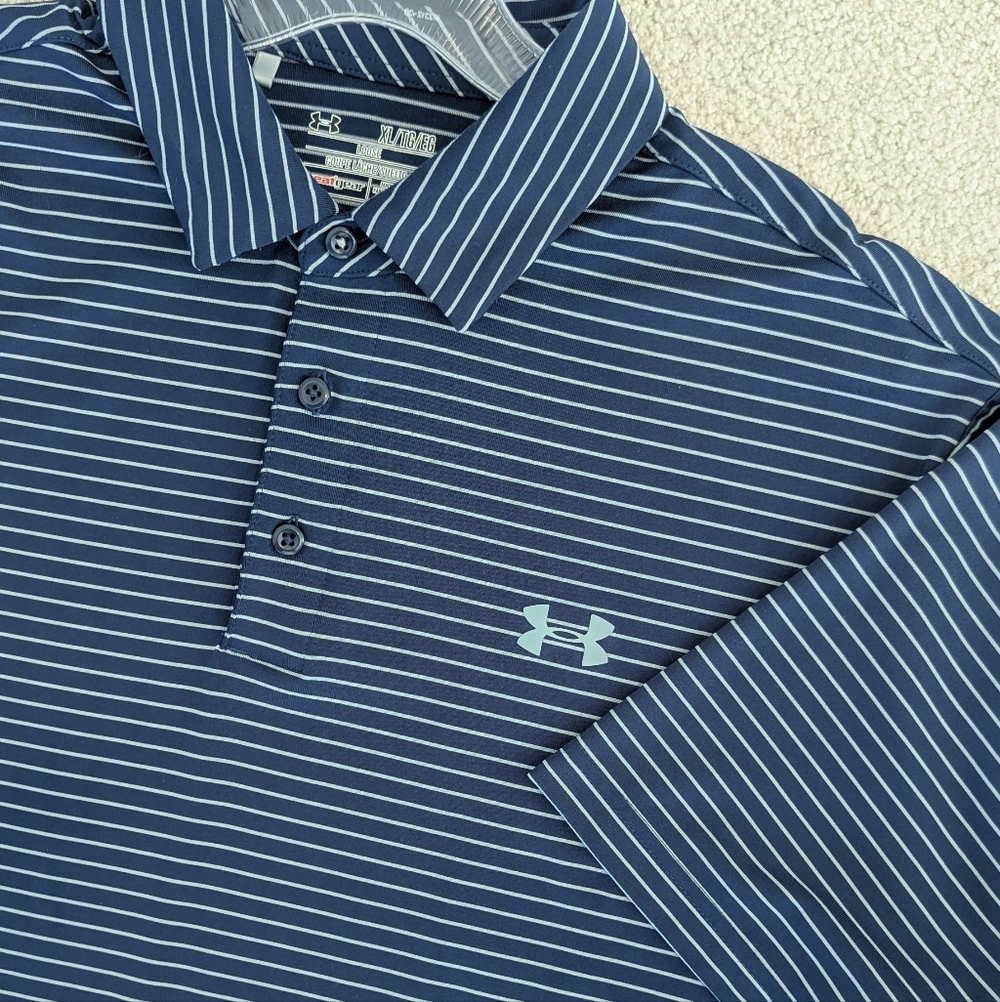 Under Armour Men's Striped Performance HeatGear Short Sleeve Golf Polo Sz XL